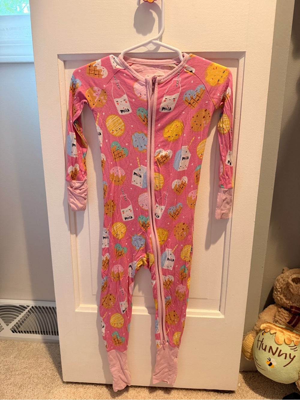 Little Sleepies Pink Kids One-Piece Pajamas with Milk & Cookie Print